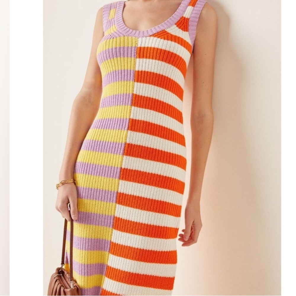 STAUD Colorblock Striped Knit Tank Dress in Lavender, Yellow, Orange & White